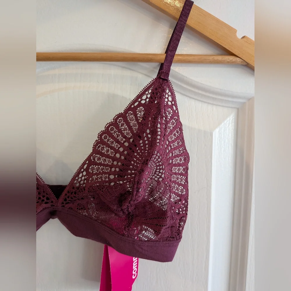 Commando Butter + Lace Bralette Pinot Burgundy Triangle Sheer Unlined Size S NWT